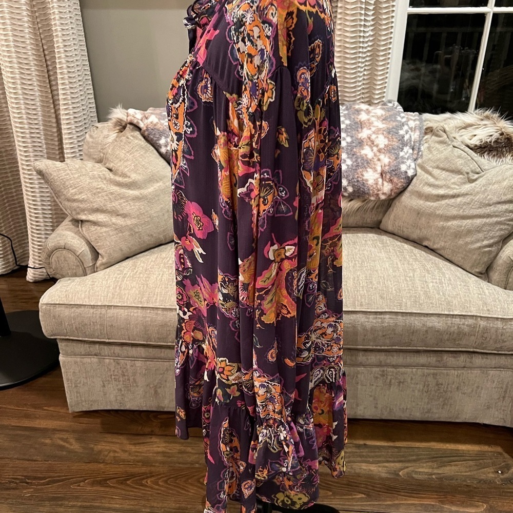 Free People Ibiza Nights Purple Floral Mini Dress Button Up Size Large - Picture 2 of 7